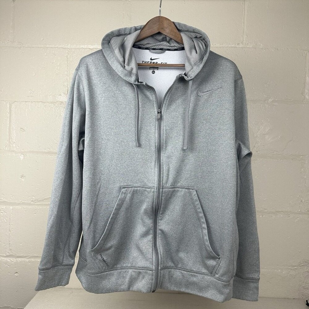 Nike Therma - Fit Full Zip Up Fleece Hoodie Mens Size XL Gray Heather Drawstring